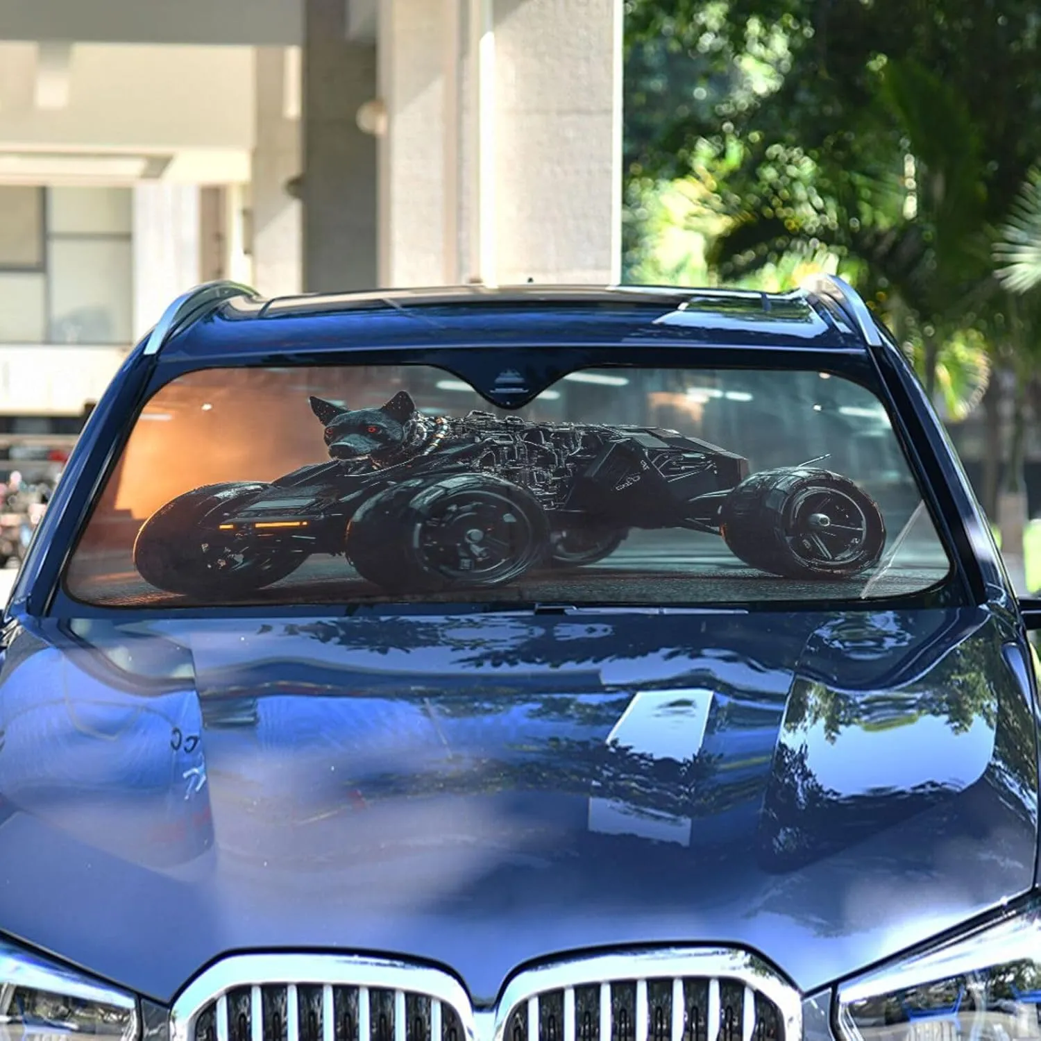 Car Front Windshield Sun Shade Foldable Cyberdog Night Patrol Sun Visor Blocks UV Rays for Sedans SUV Trucks Lowers Cabin Temperature, Cool Down The Vehicle 57 x 31.5 Inch