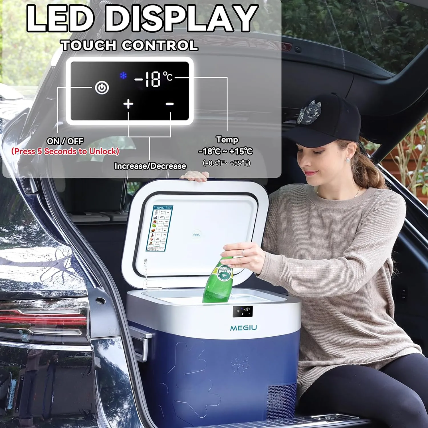 Car Refrigerator Portable Car Fridge 12V Refrigerator 23 Quart (22 Liter) Freezer Compressor Cooler 12V/24V DC 110～240 V AC for Outdoor Camping Travel Home Use -18℃~ 15℃ (Blue)