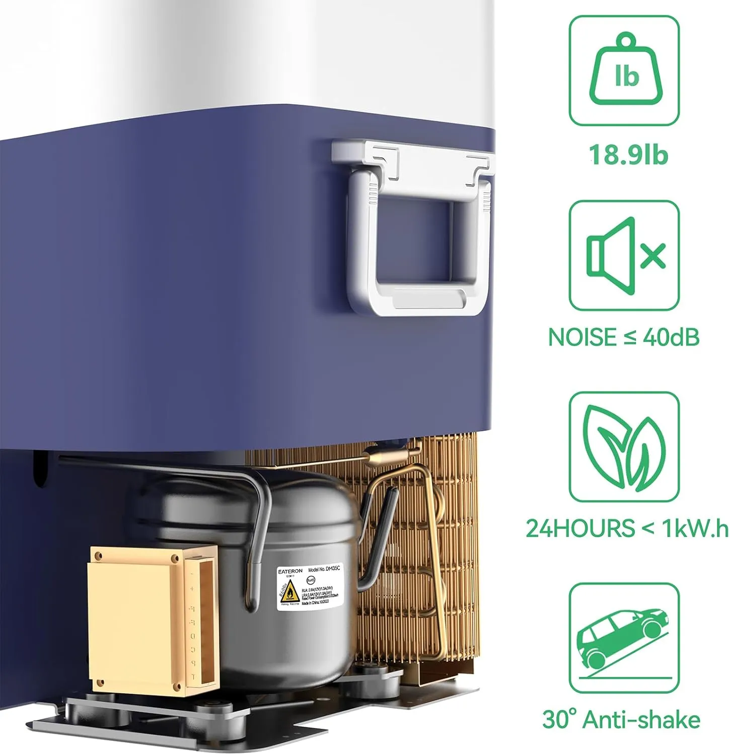 Car Refrigerator Portable Car Fridge 12V Refrigerator 23 Quart (22 Liter) Freezer Compressor Cooler 12V/24V DC 110～240 V AC for Outdoor Camping Travel Home Use -18℃~ 15℃ (Blue)