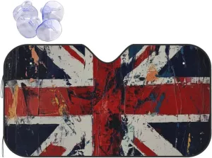 Car Windshield Sun Shade Foldable Retro Union Jack Flags UV Block Car Front Window Sun Shade for Auto Trucks Cars Windshield