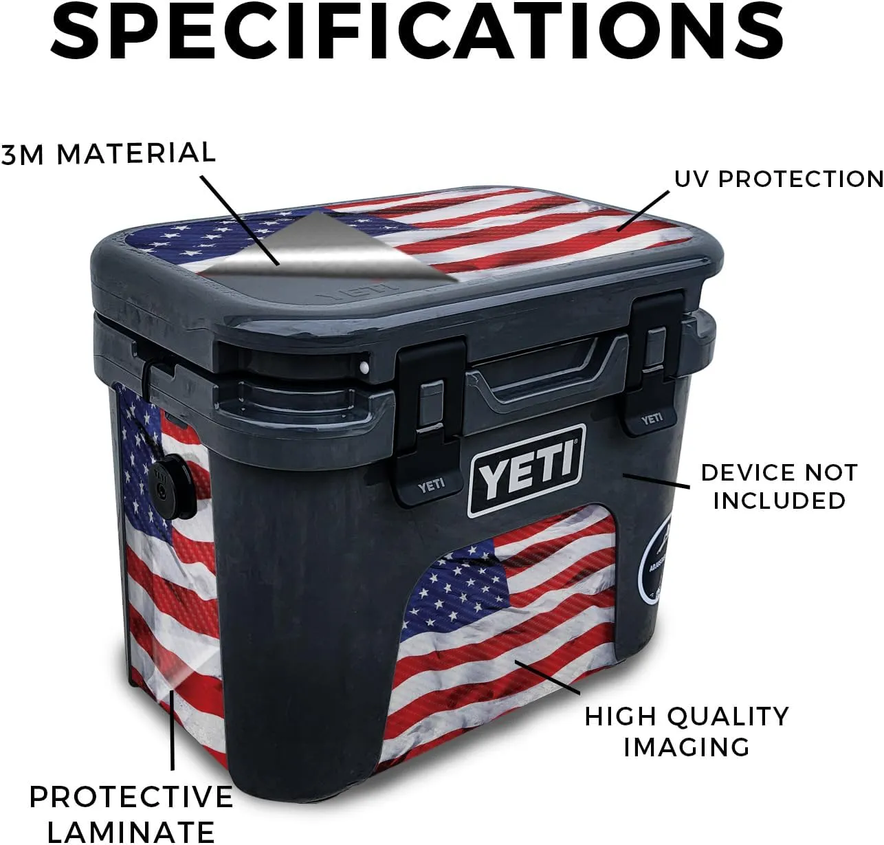 Carbon Fiber Skin Compatible with Yeti Roadie 15 Hard Cooler - American Flag - Premium 3M Vinyl Protective Wrap Decal Cover - Easy to Apply | Crafted in The USA by MightySkins