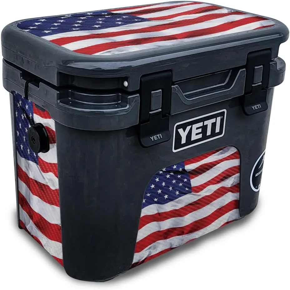 Carbon Fiber Skin Compatible with Yeti Roadie 15 Hard Cooler - American Flag - Premium 3M Vinyl Protective Wrap Decal Cover - Easy to Apply | Crafted in The USA by MightySkins