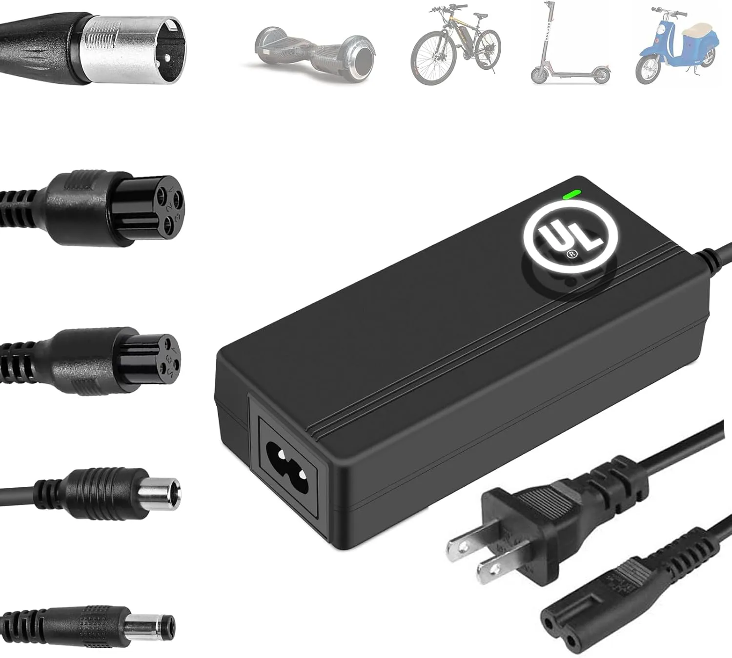 Carsty 42V Electric Scooter Charger UL Certified for 36V Lithium Battery 5 Plugs, Compatible with Gotrax, Jetson, Razor, Voyage, ninebot,Swagtron,Bird,Segway Electric Bike Scooters Ebikes