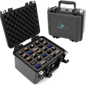 CASEMATIX 25 Folding Knife Case - Waterproof Knife Blade Holder and Knife Box Organizer Fits 25 Folding Knives and Swiss Army Knives Precut to Fit 4.0" to 5.5" Folded in Lockable Knife Storage Case