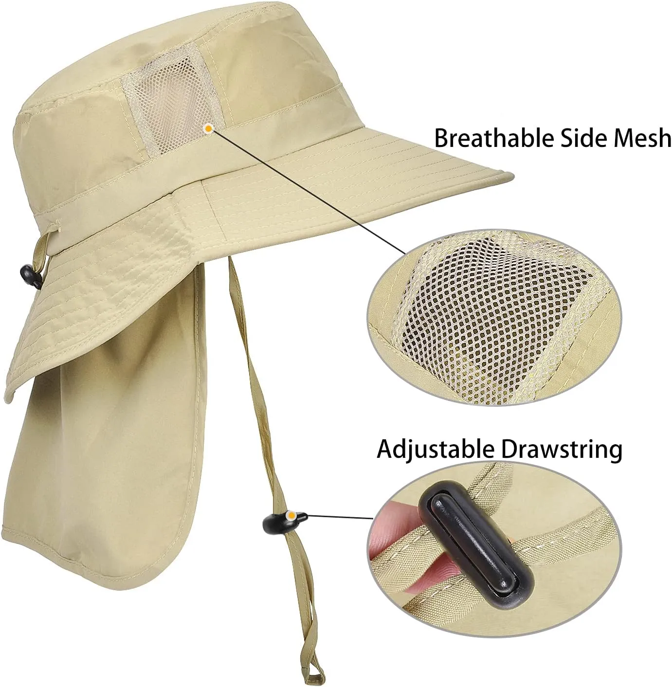 Catalonia Sun Hat for Men,Outdoor Wide Brim Hat with Neck Flap Cover for Fishing Hiking Safari Gardening