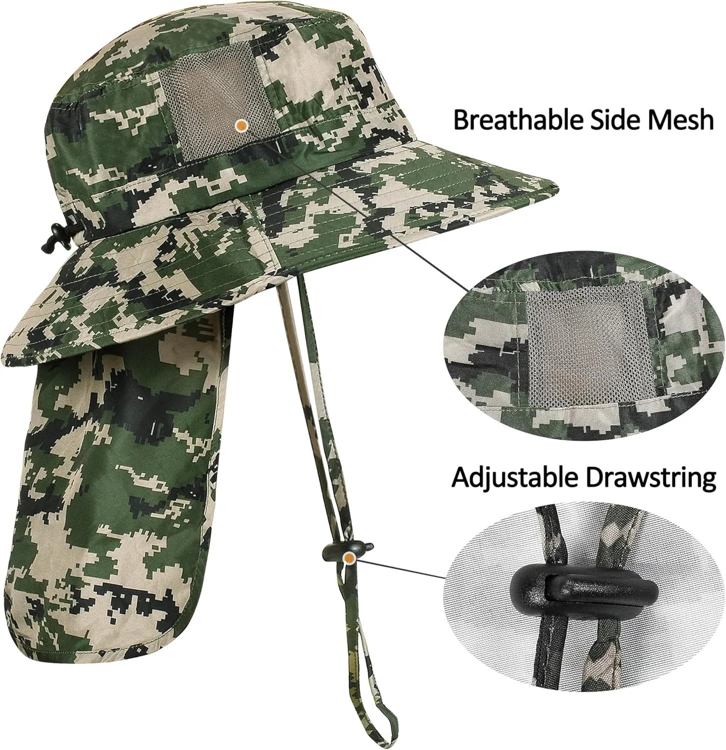 Catalonia Sun Hat for Men,Outdoor Wide Brim Hat with Neck Flap Cover for Fishing Hiking Safari Gardening