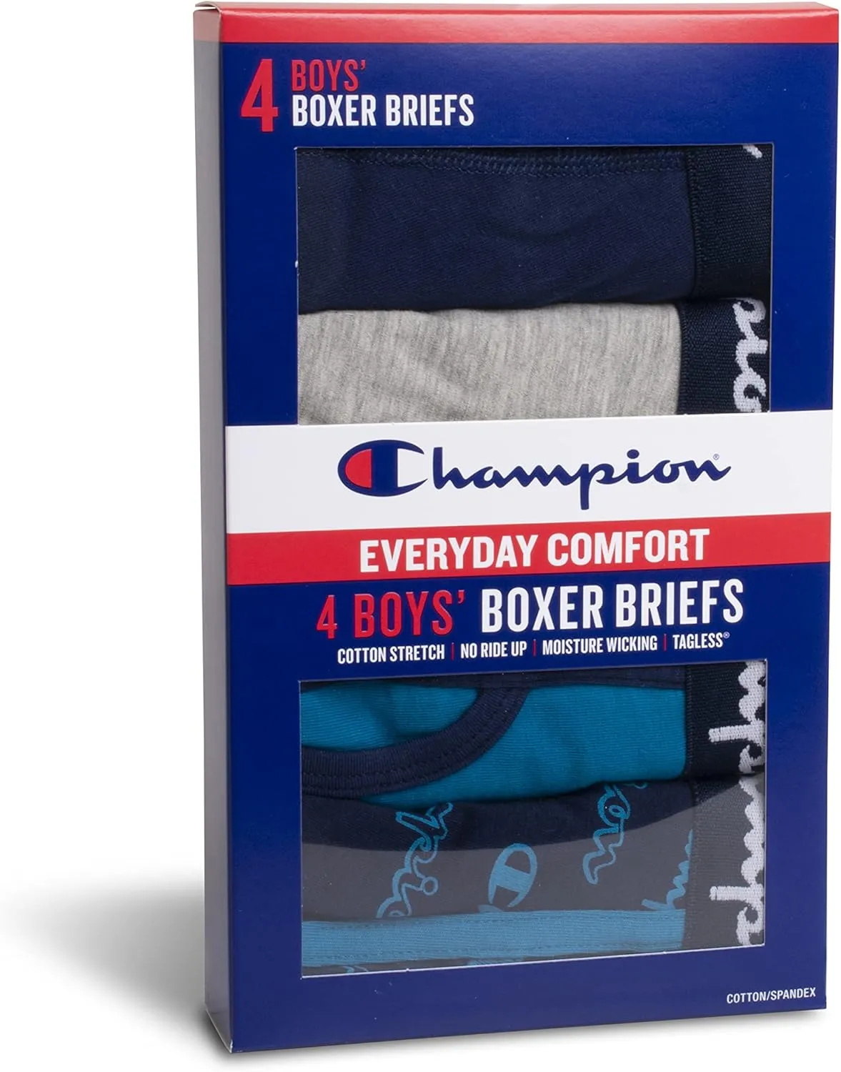 Champion Boys' Underwear, Cotton Stretch Boxer Briefs, Moisture-Wicking, Assorted 4-Pack