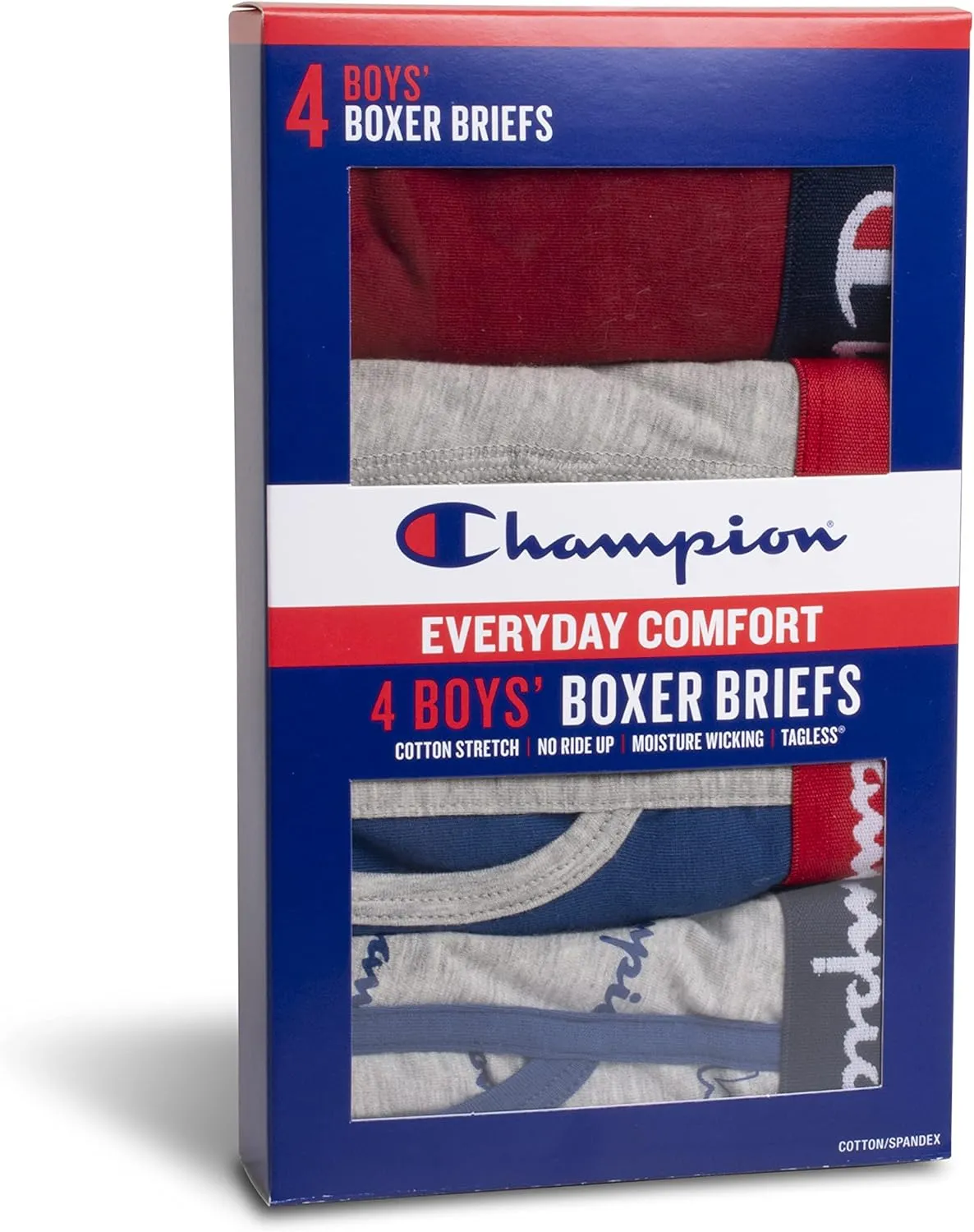 Champion Boys' Underwear, Cotton Stretch Boxer Briefs, Moisture-Wicking, Assorted 4-Pack