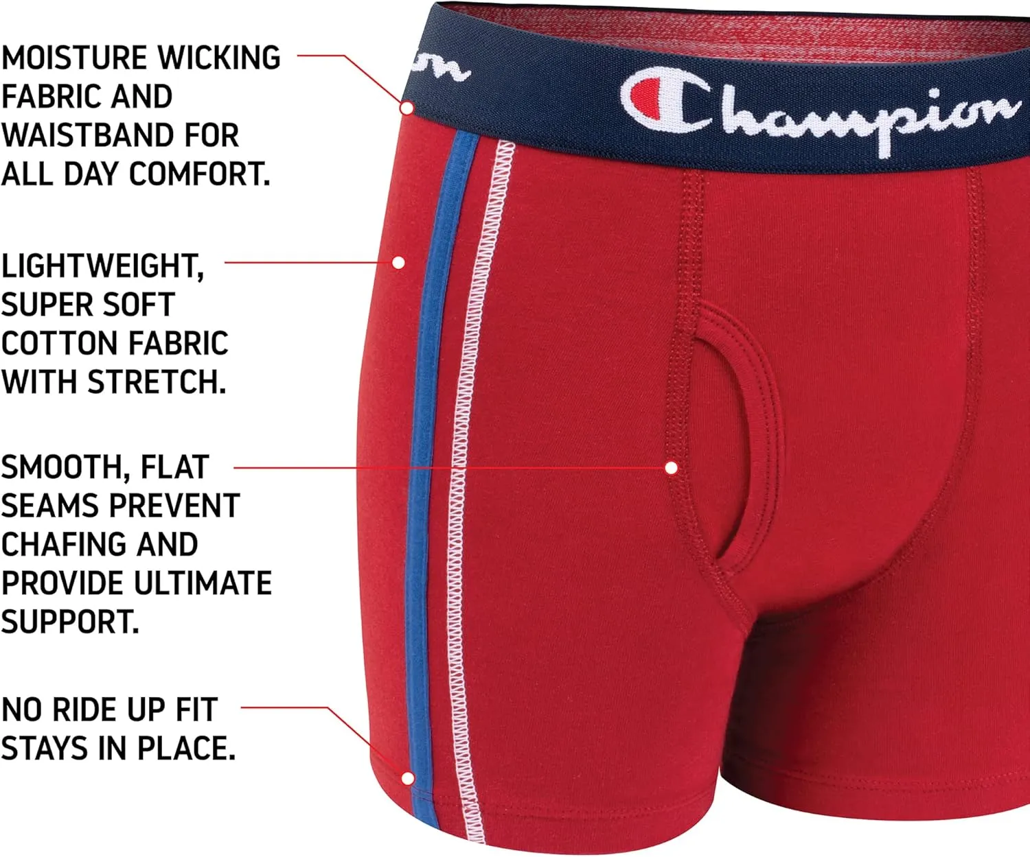 Champion Boys' Underwear, Cotton Stretch Boxer Briefs, Moisture-Wicking, Assorted 4-Pack