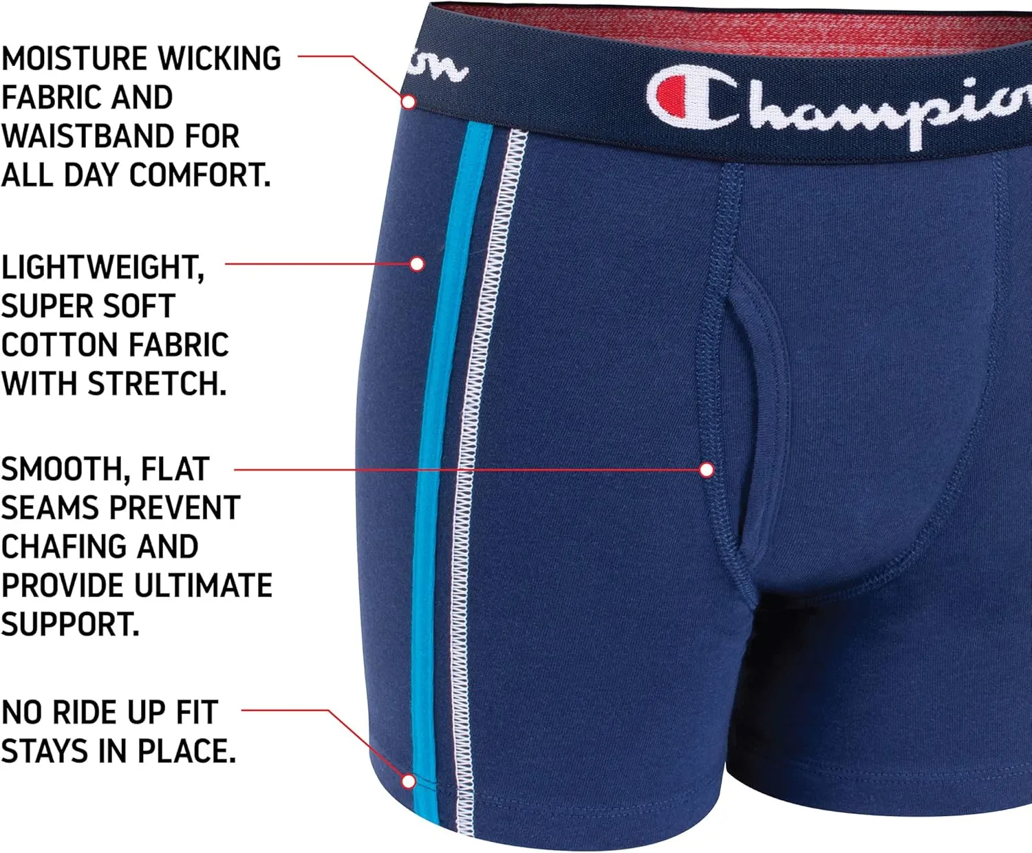Champion Boys' Underwear, Cotton Stretch Boxer Briefs, Moisture-Wicking, Assorted 4-Pack
