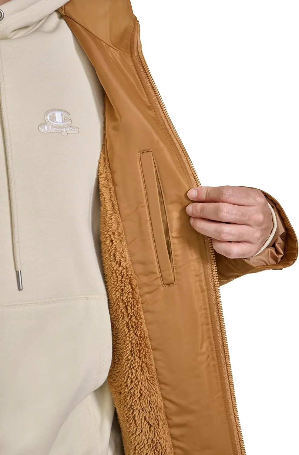 Champion Men's Sherpa Lined Mid-Length Sideline Jacket with Hood