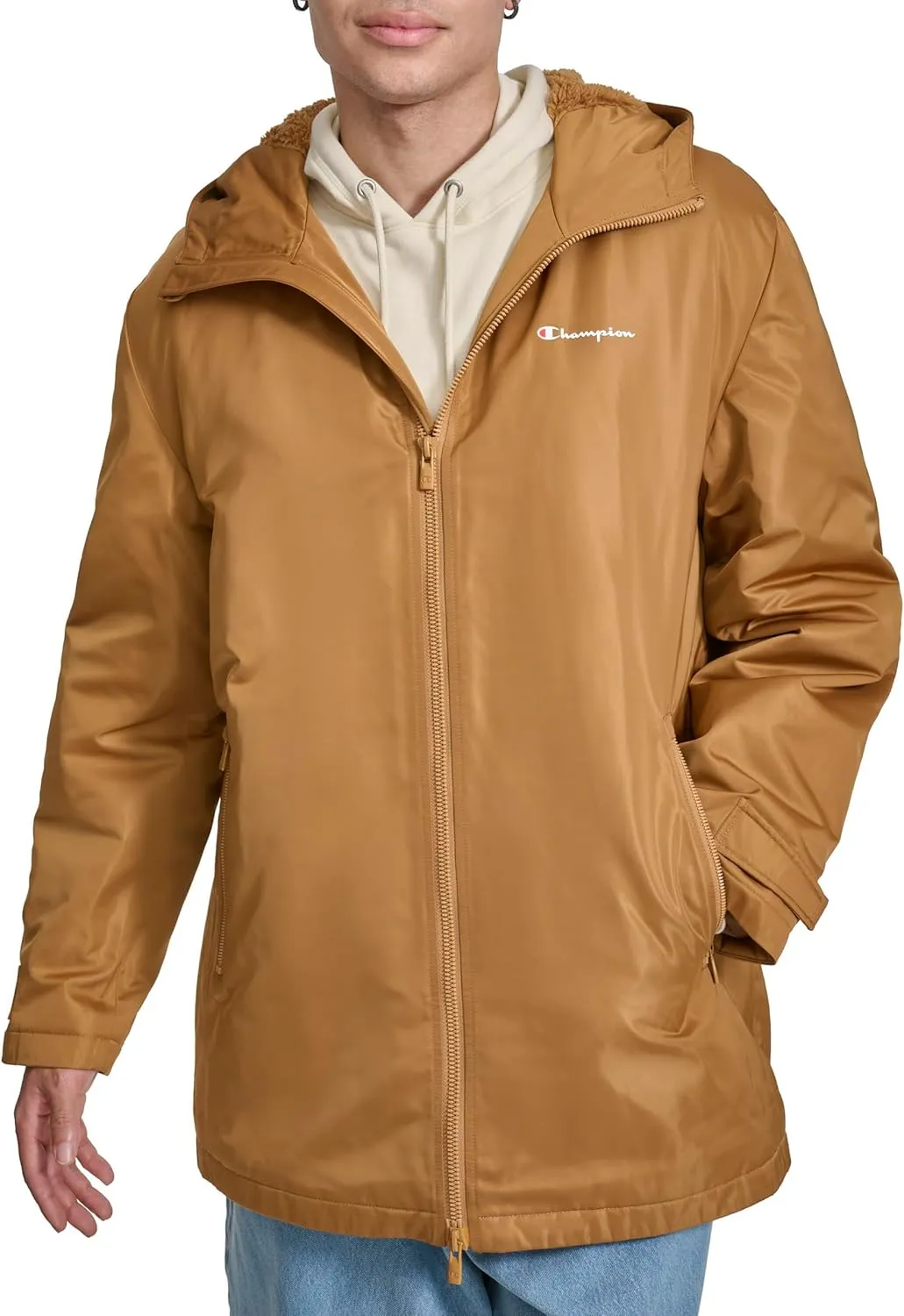 Champion Men's Sherpa Lined Mid-Length Sideline Jacket with Hood