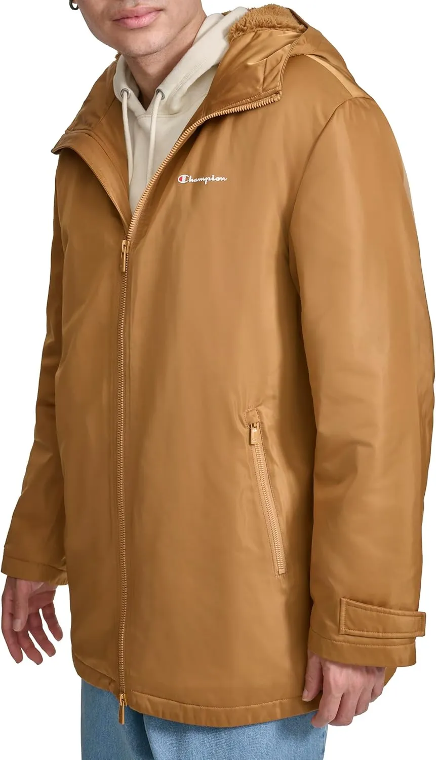 Champion Men's Sherpa Lined Mid-Length Sideline Jacket with Hood