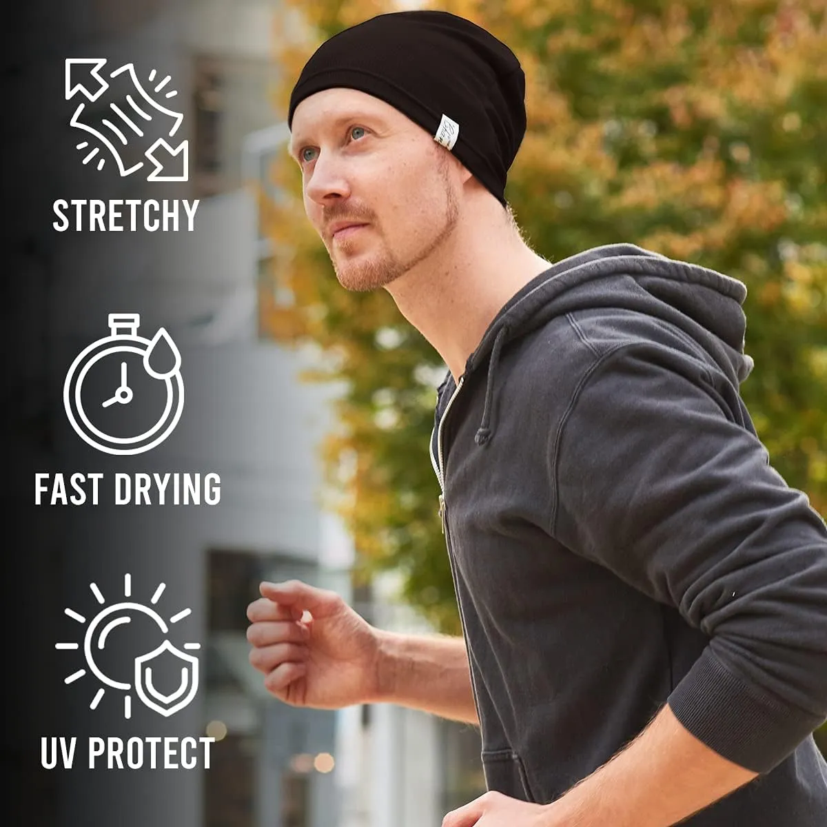 CHARM Mens Running Sports Beanie - Gym Caps Sweat Wicking Bike Hat Helmet Liner