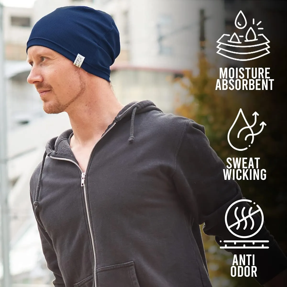 CHARM Mens Running Sports Beanie - Gym Caps Sweat Wicking Bike Hat Helmet Liner