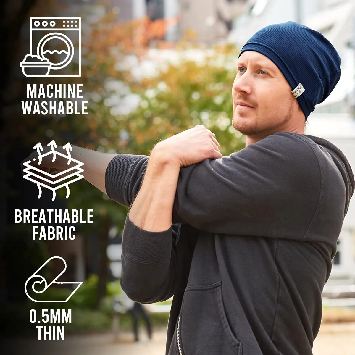 CHARM Mens Running Sports Beanie - Gym Caps Sweat Wicking Bike Hat Helmet Liner