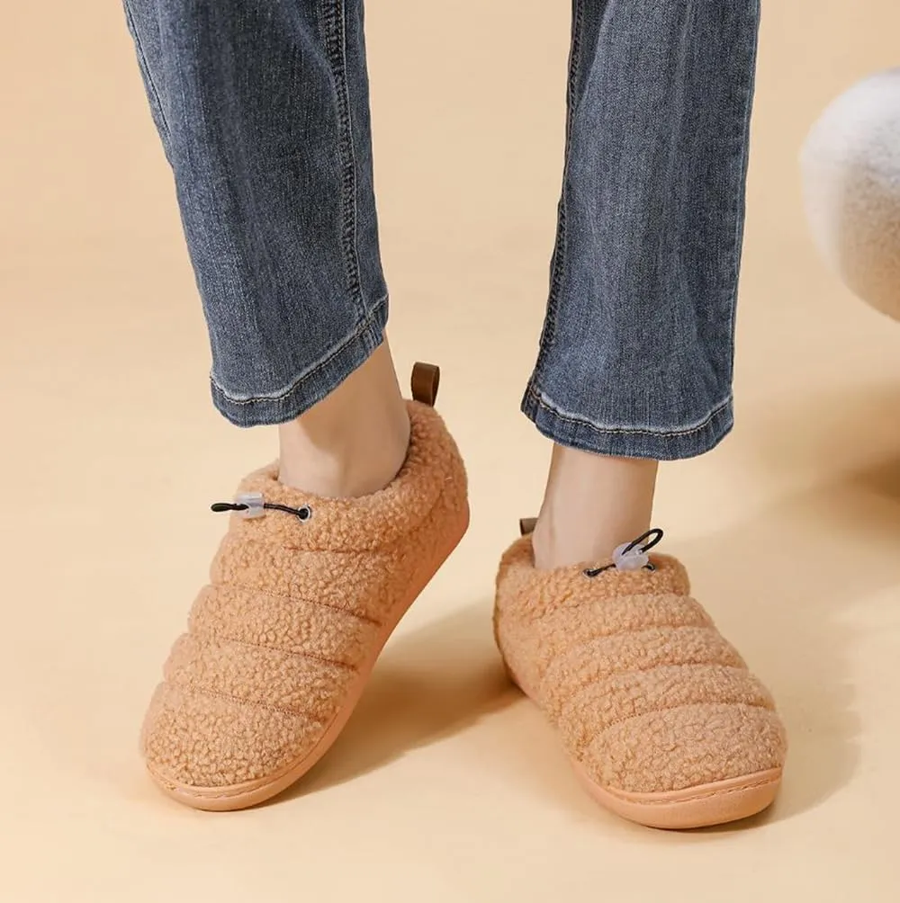 ChayChax Women Men Fuzzy Curly Loafer Slippers Memory Foam Adjustable Closed Back House Shoes with Fleece Lining for Indoor Outdoor
