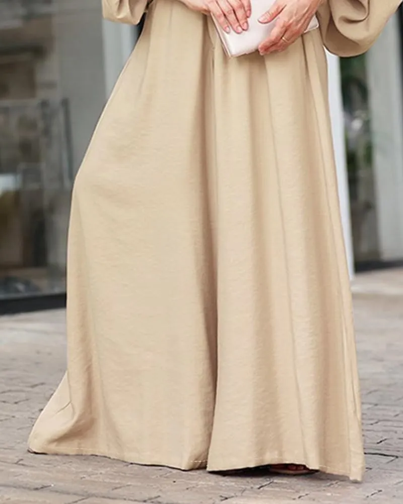 CHICME Women Summer 2 Piece Outfits Off Shoulder Lantern Sleeve Top Flowy Wide Leg Pants Set