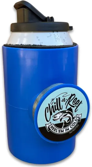 Chill-N-Reel Fishing Can Cooler (from Shark Tank) | Fishing Gifts for Men & Gifts for Dad Who Wants Nothing | Blue with Spill Guard