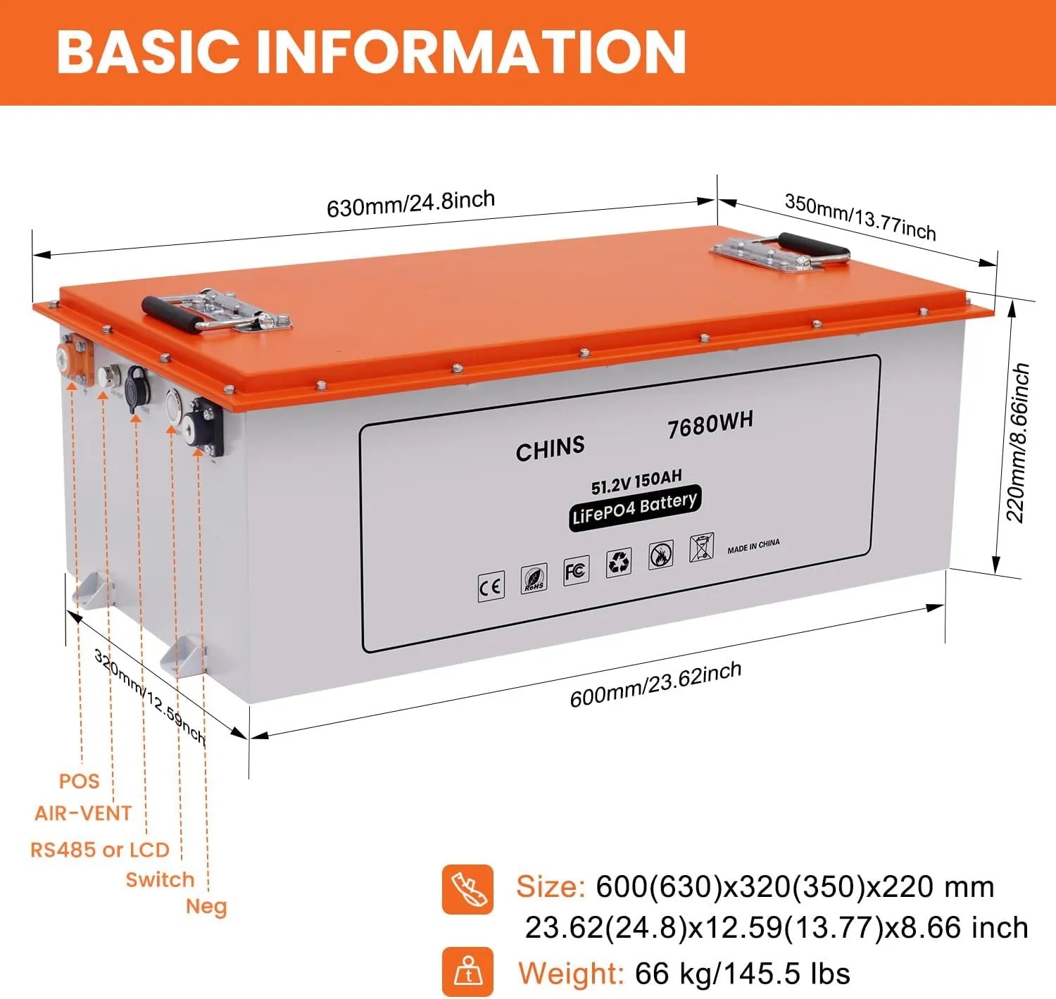 CHINS 48V 150Ah Lithium Golf Cart Battery, Built-in Smart 200A BMS, with Touch Monitor & Mobile APP, 4000  Cycles 48V Lithium Battery, Max 10.24kW Output 70 Miles Range, Perfect for Golf Cart
