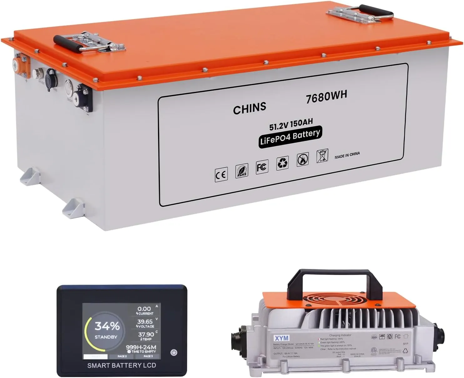 CHINS 48V 150Ah Lithium Golf Cart Battery, Built-in Smart 200A BMS, with Touch Monitor & Mobile APP, 4000  Cycles 48V Lithium Battery, Max 10.24kW Output 70 Miles Range, Perfect for Golf Cart