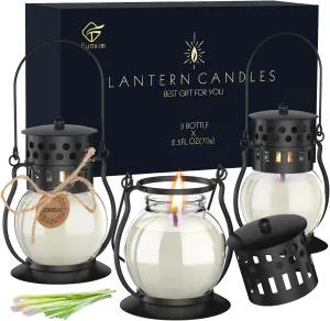 Citronella Candles Outdoor, 3PCS Scented Candles with Vintage Metal Lantern Holder, Natural Citronella Soy Wax Candle, Lemongrass Candle for Camping, Gift for Women, Mother(3x2.5oz)