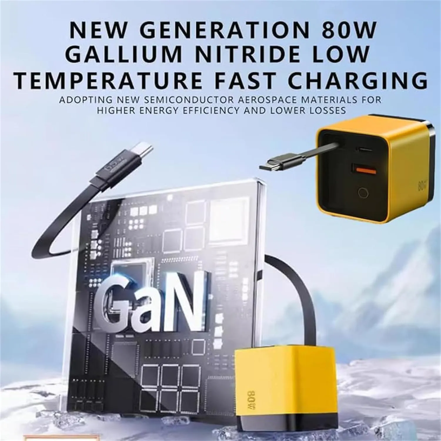 Civilizek 3 in 1 Gan Charger, Spiritual Charger, Scalable 80w Max Fast Charger Module with Type-C Cable and 2 USB Ports, Versatile Portable Travel (Yellow White)