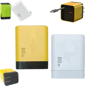 Civilizek 3 in 1 Gan Charger, Spiritual Charger, Scalable 80w Max Fast Charger Module with Type-C Cable and 2 USB Ports, Versatile Portable Travel (Yellow White)