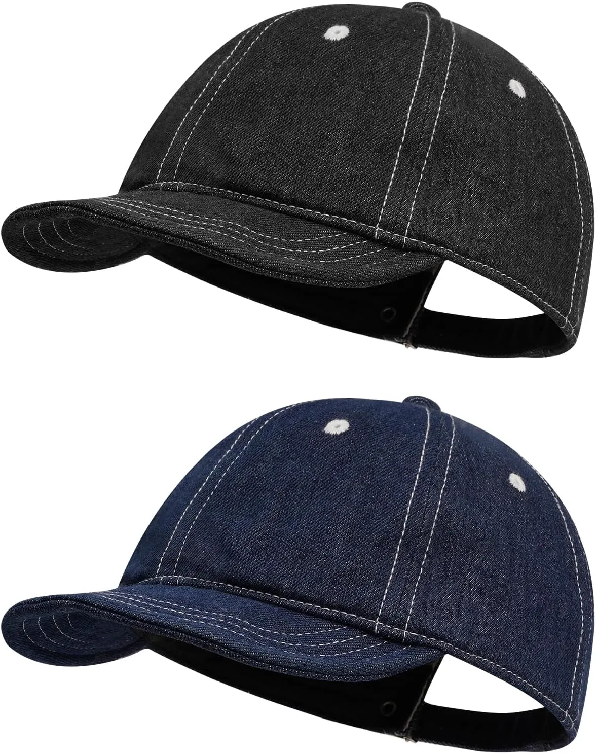 Clakllie Stylish Short Bill Hat Denim Baseball Cap Soft Flat Brim Snapback Hats Trucker Hat Casual Dad Hats Hip Hop Cadet Cap