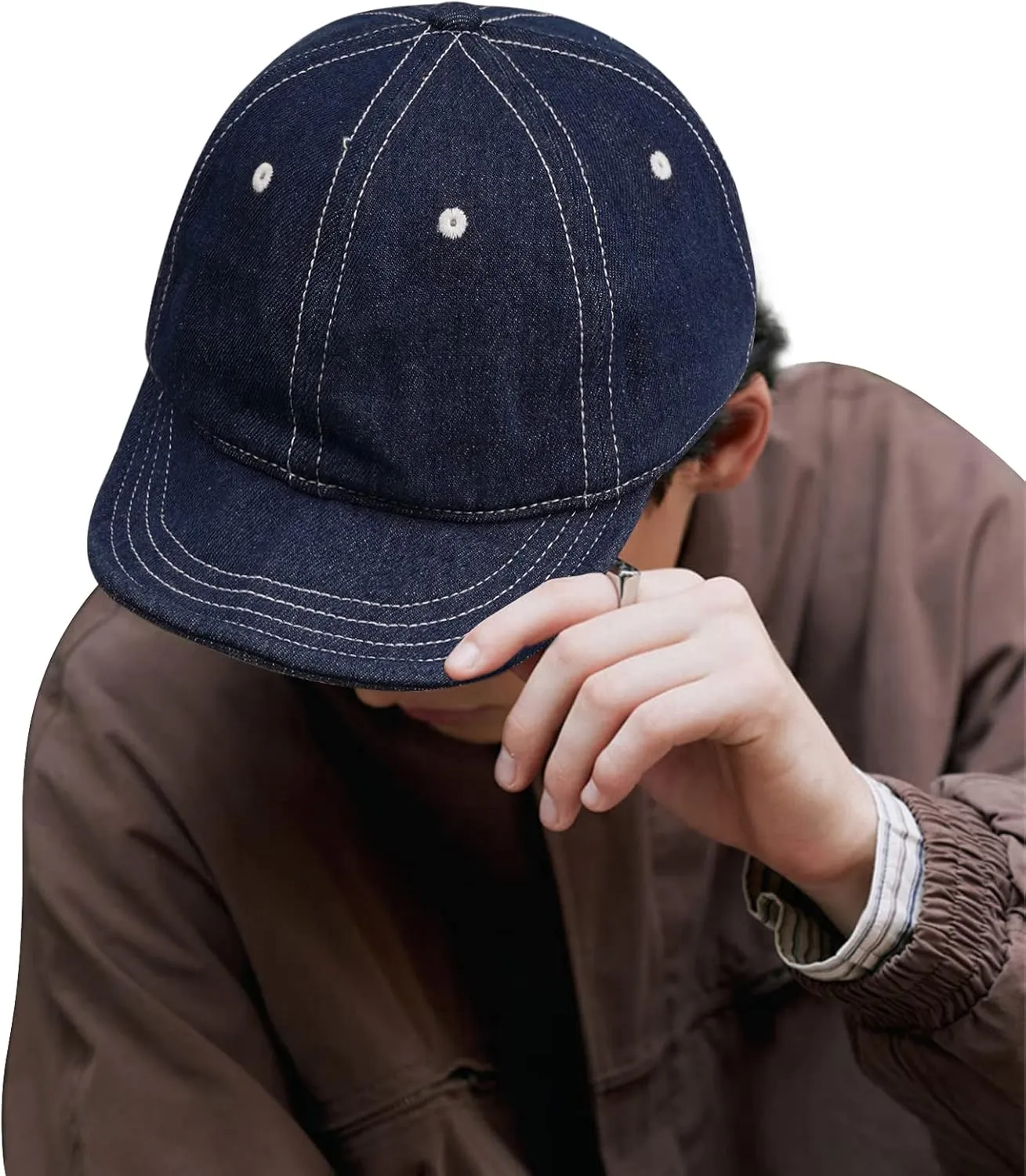Clakllie Stylish Short Bill Hat Denim Baseball Cap Soft Flat Brim Snapback Hats Trucker Hat Casual Dad Hats Hip Hop Cadet Cap