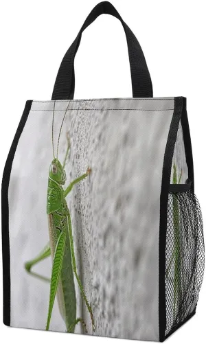 Classic Lunch Box for Men Women,Green Grasshopper Image Reusable Insulated Lunch Bag Cooler for Work Picnic Or Travel