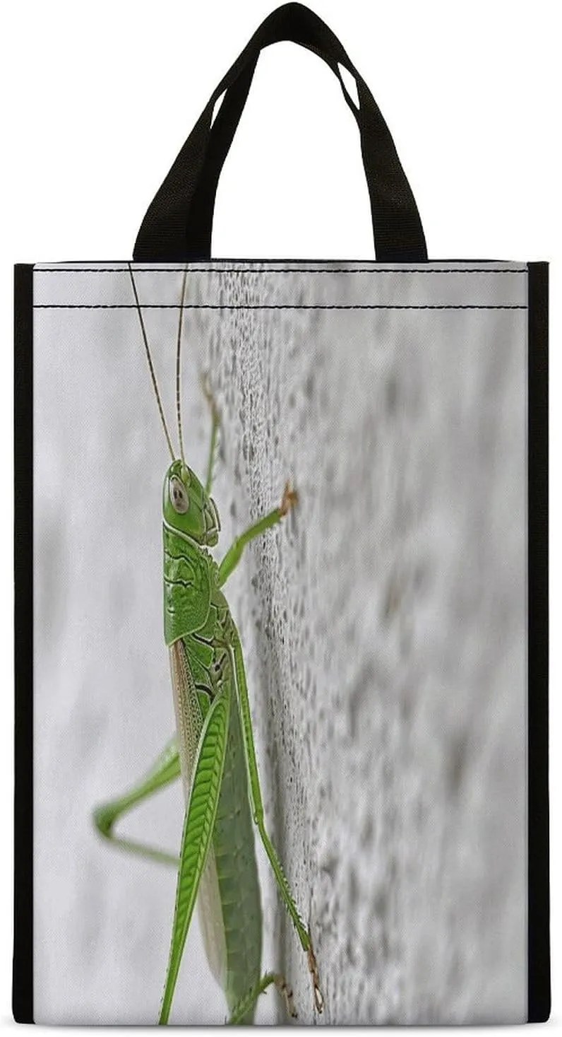 Classic Lunch Box for Men Women,Green Grasshopper Image Reusable Insulated Lunch Bag Cooler for Work Picnic Or Travel