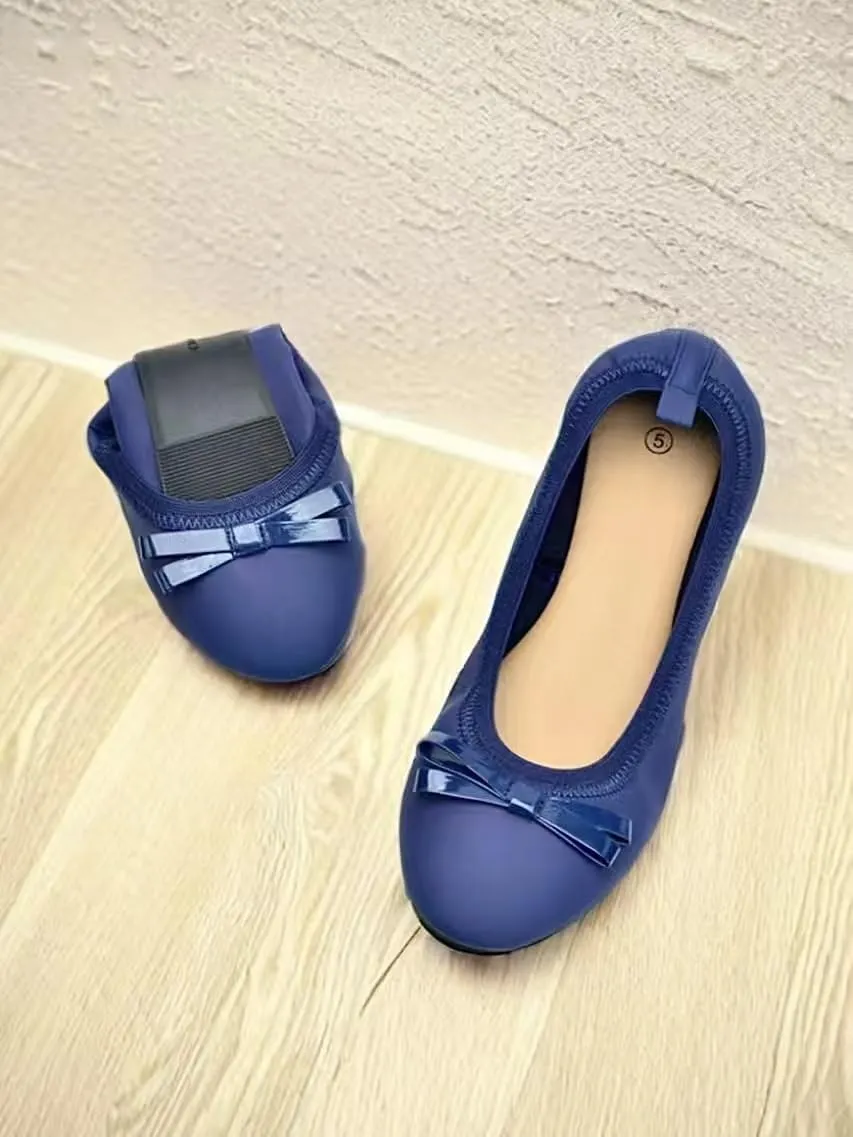 Classic Women's Egg Roll Slippers with Cute Bow Lightweight Ultra Thin Foldable House Shoes Soft Home Slippers Portable Flexible Comfort Footwear for Travel & Indoor Use