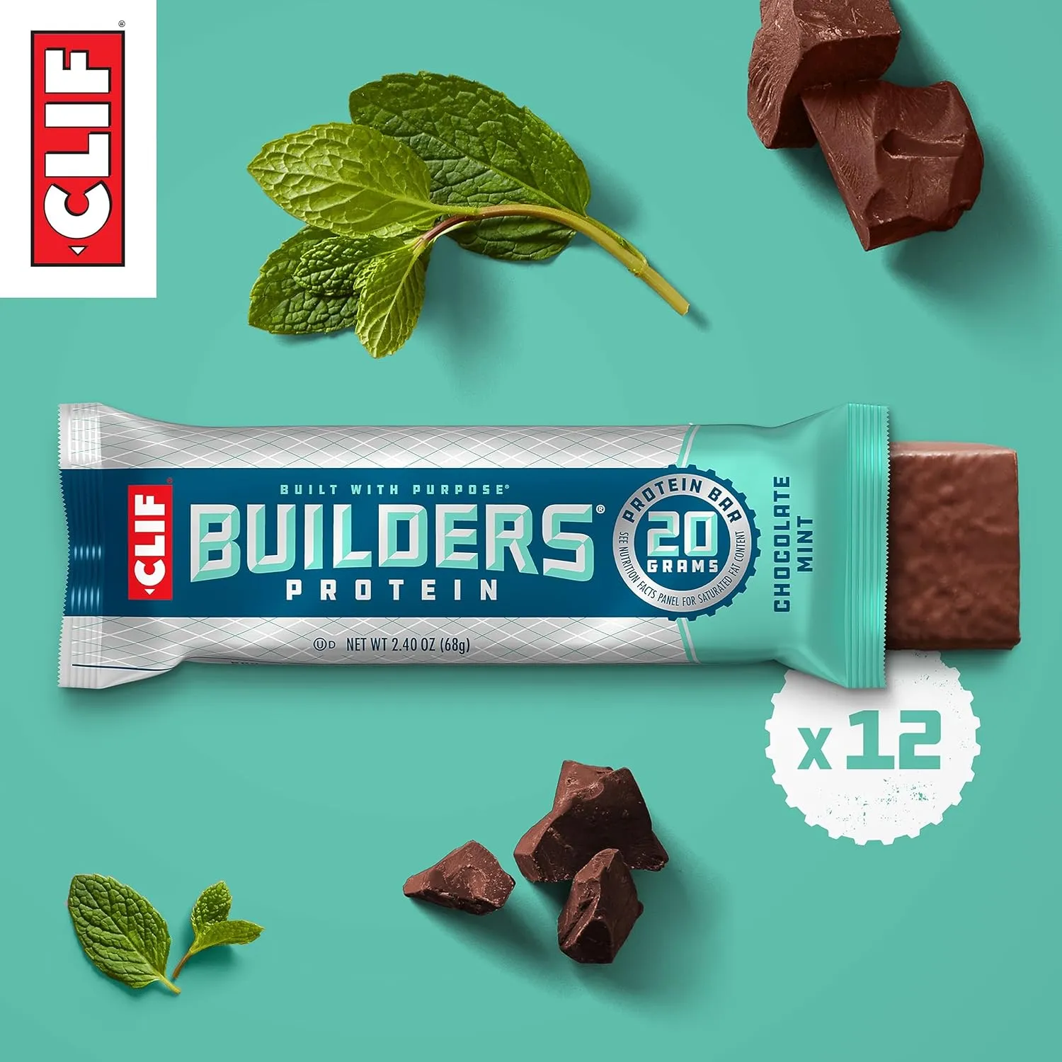 CLIF Builders - Chocolate Mint Flavor - Protein Bars - Gluten-Free - Non-GMO & Chocolate Peanut Butter Flavor - Protein Bars - Gluten-Free - Non-GMO - Low Glycemic - 20g Protein - 2.4 oz. (24 Count)