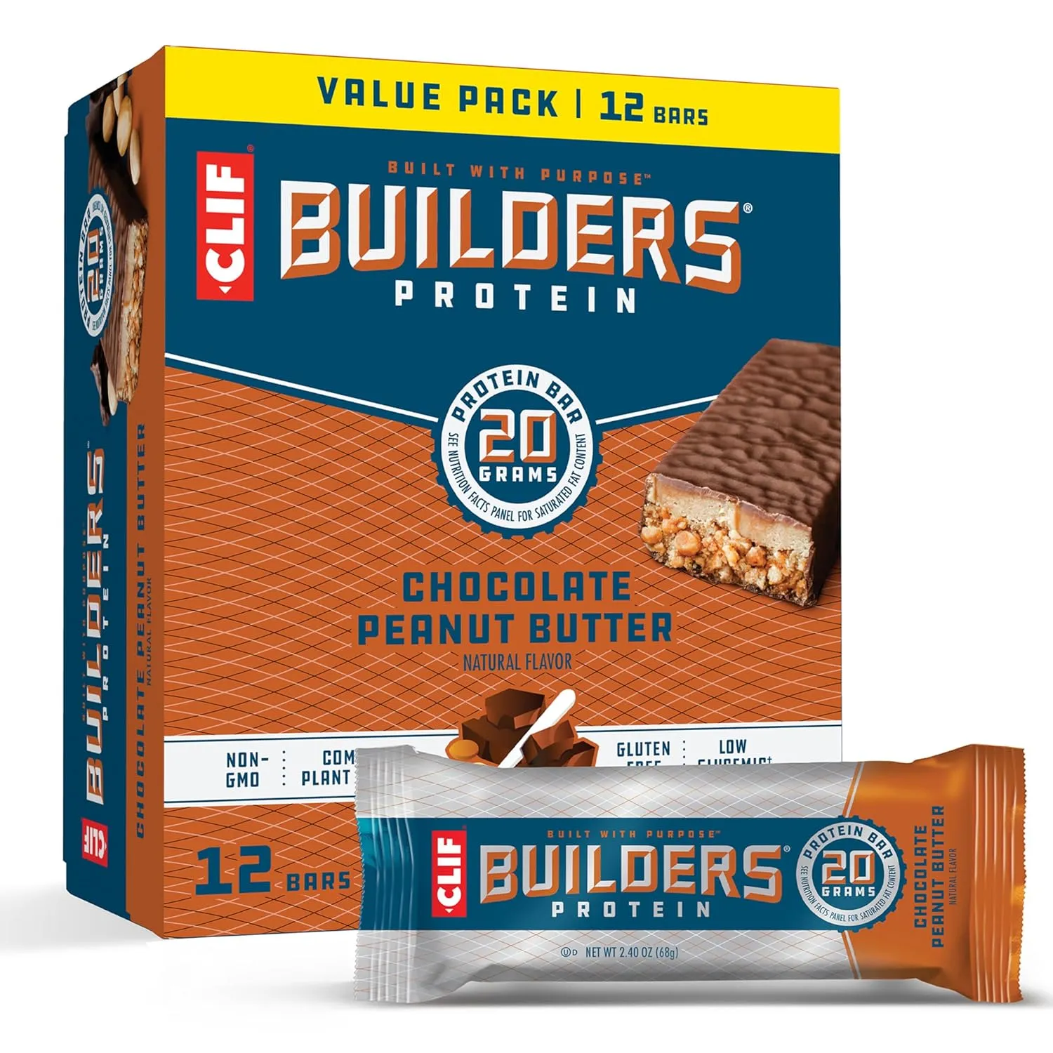 CLIF Builders - Chocolate Mint Flavor - Protein Bars - Gluten-Free - Non-GMO & Chocolate Peanut Butter Flavor - Protein Bars - Gluten-Free - Non-GMO - Low Glycemic - 20g Protein - 2.4 oz. (24 Count)