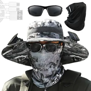Colitt Fishing Hat, Solar Powered Fan Hat, Dual Fan Wide Brim Outdoor Fishing Hat-Solar & USB Charging