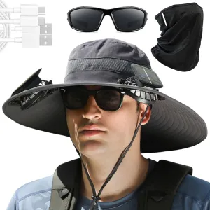 Colitt Fishing Hat, Solar Powered Fan Hat, Dual Fan Wide Brim Outdoor Fishing Hat-Solar & USB Charging