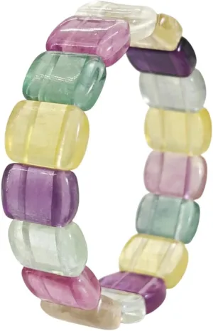 Colored Fluorite Bracelet Natural Crystal Stretch Bracelet Gift for Women Christmas Birthday Energy Healing Bring Happiness Luck Wealth