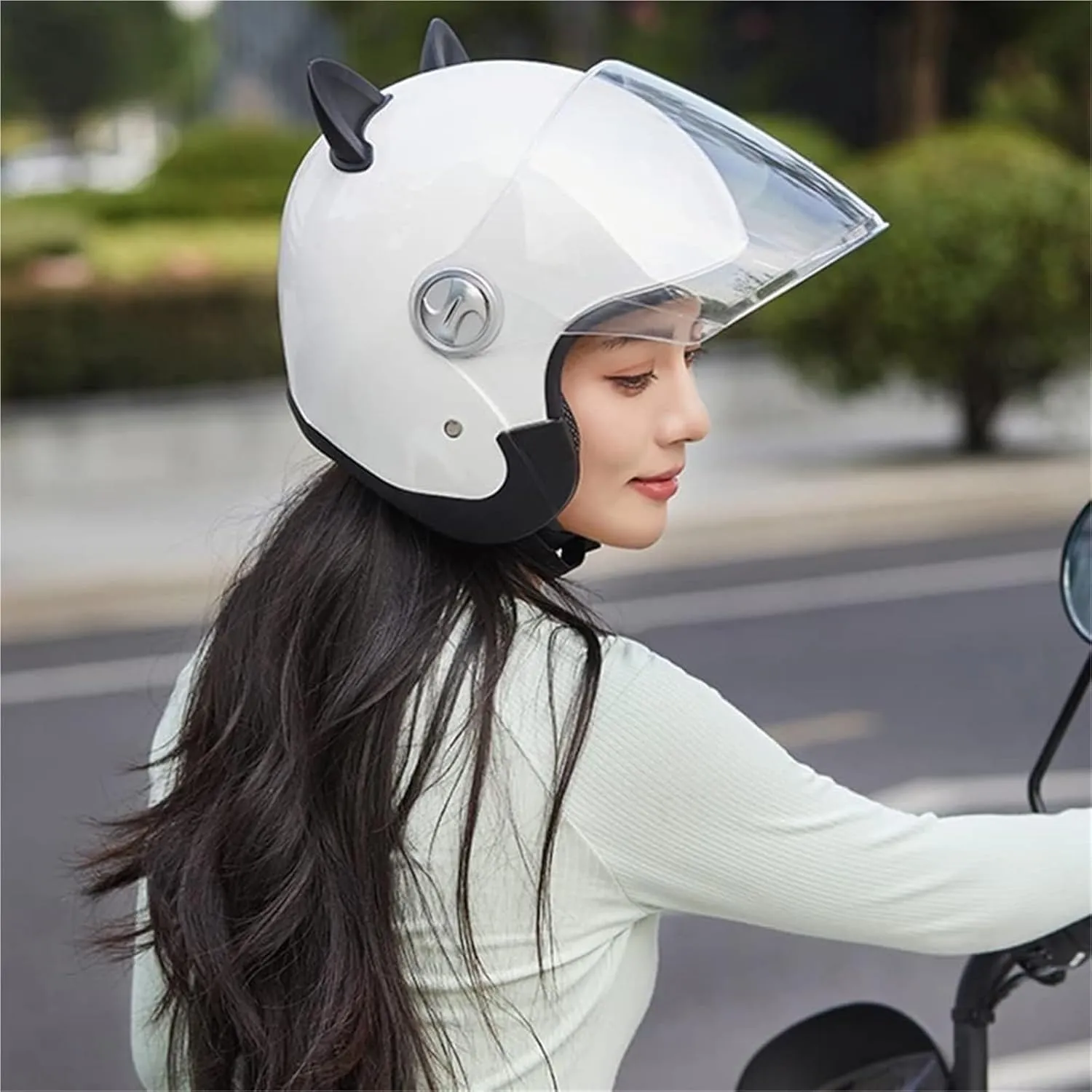 Cool Cat Ear Electric Motorcycle Vespa Half Helmet with Visor Retro 3/4 Open Face Dirt-Bike Helmet Scooter Moped Street Jet Helmet,DOT Approved Quick Release Riding ATV Helmet