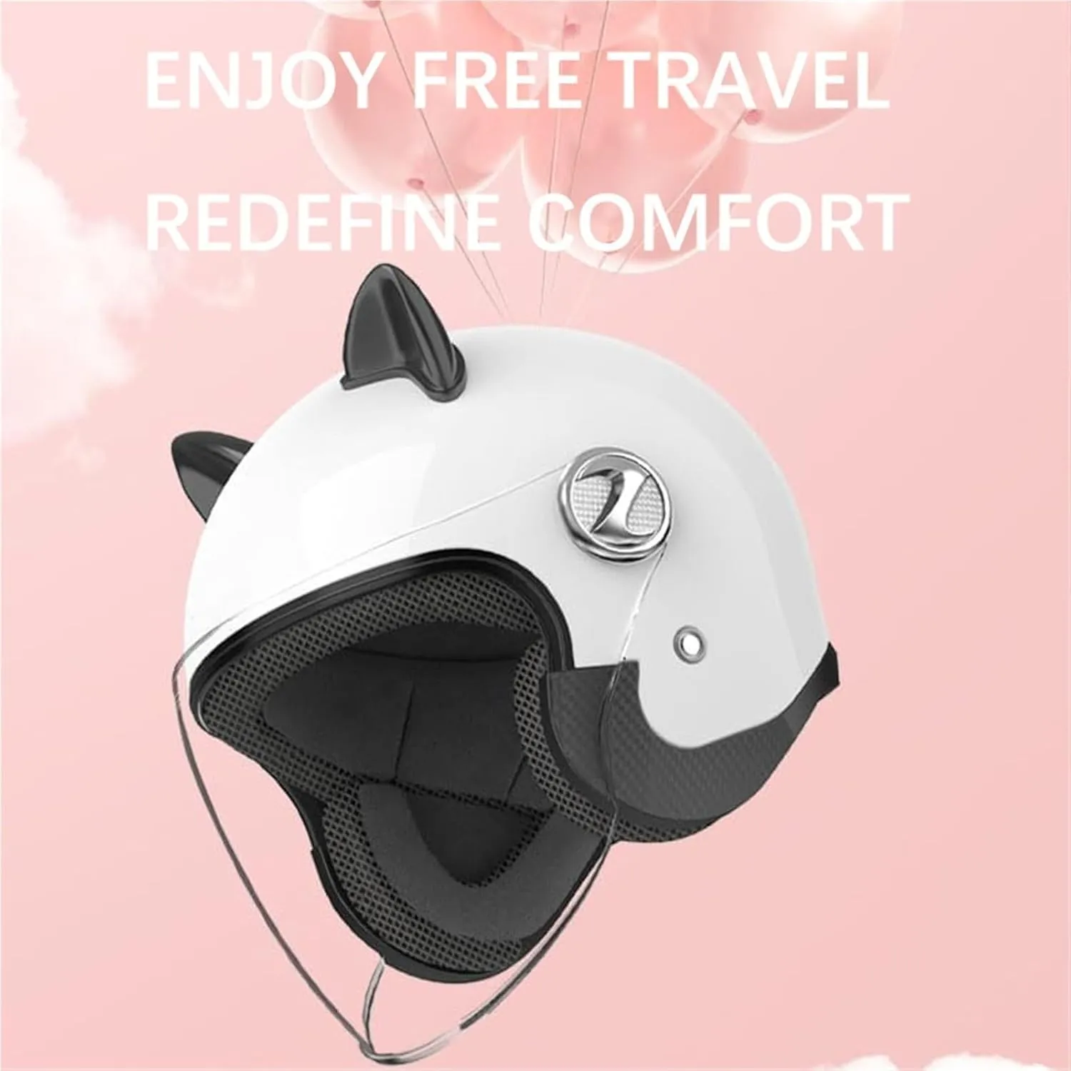 Cool Cat Ear Electric Motorcycle Vespa Half Helmet with Visor Retro 3/4 Open Face Dirt-Bike Helmet Scooter Moped Street Jet Helmet,DOT Approved Quick Release Riding ATV Helmet