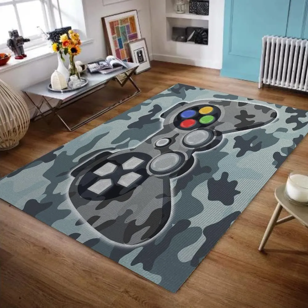 Cool Large 3D Printed Gaming Carpet Rugs for Boys Bedroom, Home Decor Kids Game Room Gamer Area Rugs, Non-Slip Gamepad Carpet for Teen Men Living Room Sofa Playroom Hard Wood Floor Mat, 59"*39"