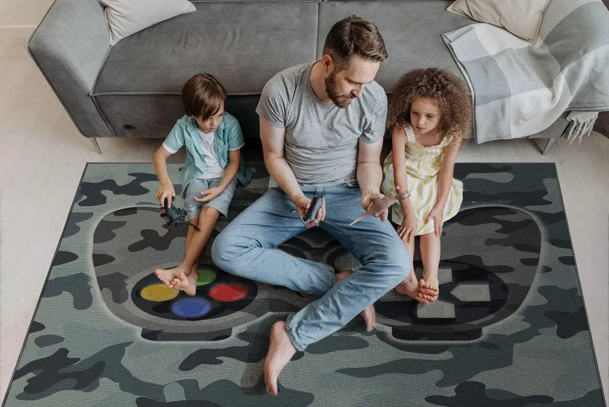 Cool Large 3D Printed Gaming Carpet Rugs for Boys Bedroom, Home Decor Kids Game Room Gamer Area Rugs, Non-Slip Gamepad Carpet for Teen Men Living Room Sofa Playroom Hard Wood Floor Mat, 59"*39"