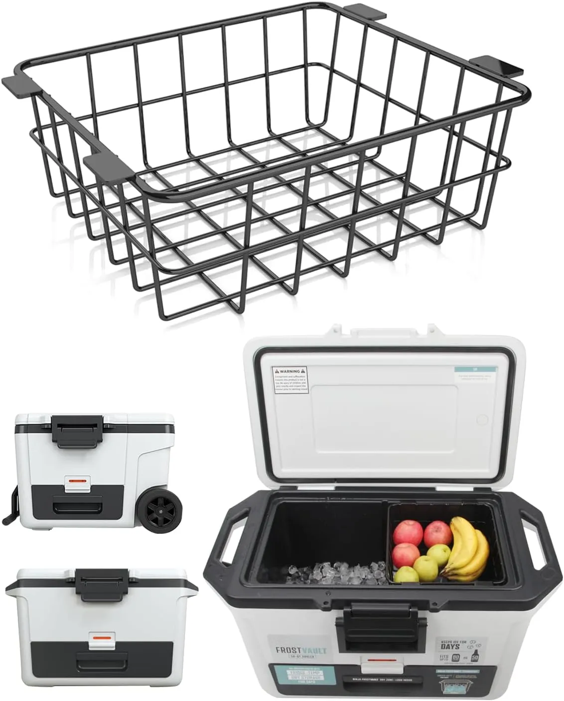 Cooler Basket for Ninja FrostVault 50qt Hard Cooler & 45qt Wheeled Cooler - Heavy-Duty Organizer Rack for Storage, Dry-Goods Basket for Perfect for Camping Trips or Outdoor Parties, Black