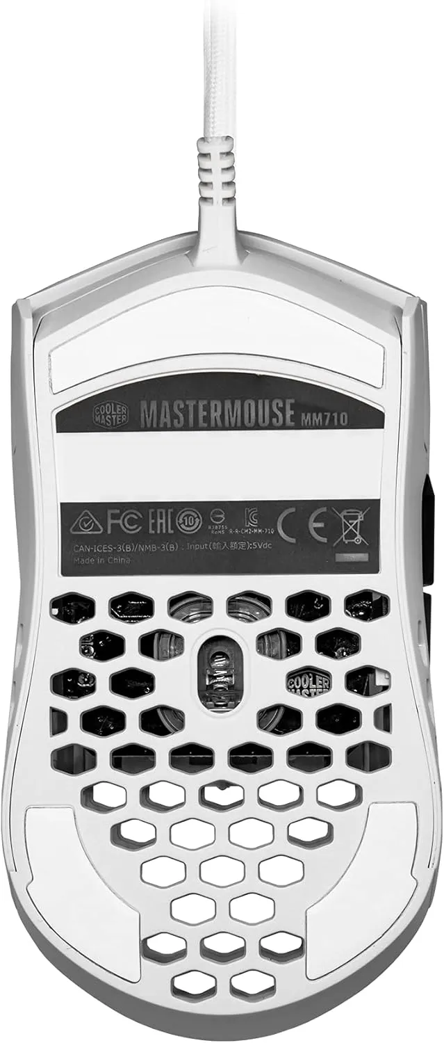 Cooler Master MM710 White Matte 53G Gaming Mouse with Lightweight Honeycomb Shell, Ultralight Ultraweave Cable, Pixart 3389 16000 DPI Optical Sensor
