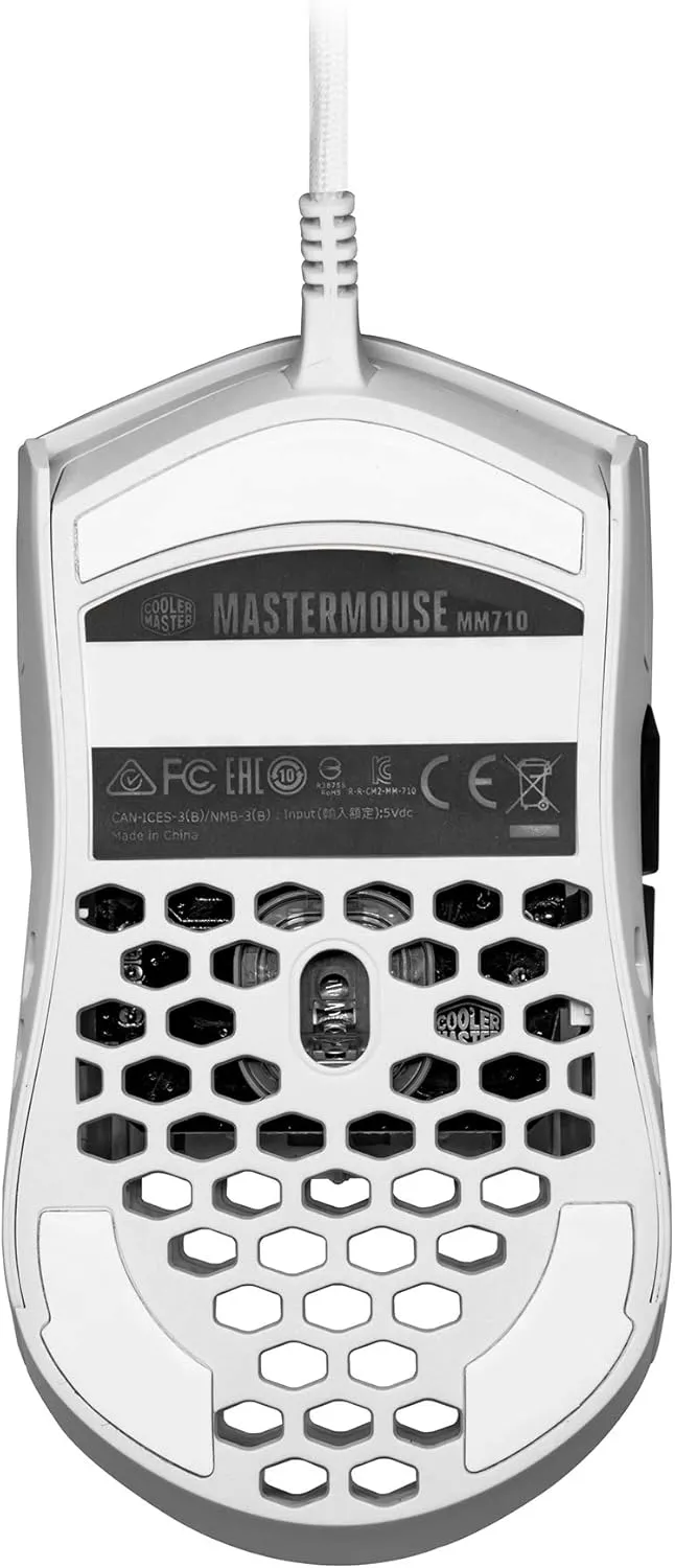 Cooler Master MM710 White Matte 53G Gaming Mouse with Lightweight Honeycomb Shell, Ultralight Ultraweave Cable, Pixart 3389 16000 DPI Optical Sensor