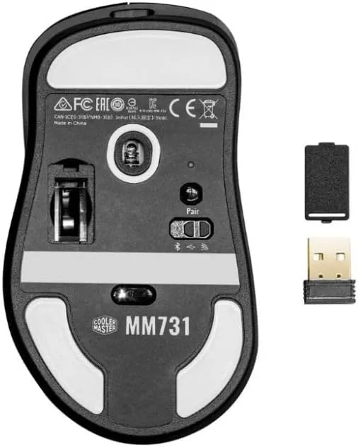 Cooler Master MM731 Wireless Gaming Mouse Black, Adjustable 19,000 DPI, Palm|Claw Grip, 2.4GHz|Bluetooth, PixArt Optical Sensor, Ultraweave Cable, PTFE Feet, RGB Lighting (MM-731-KKOH1)