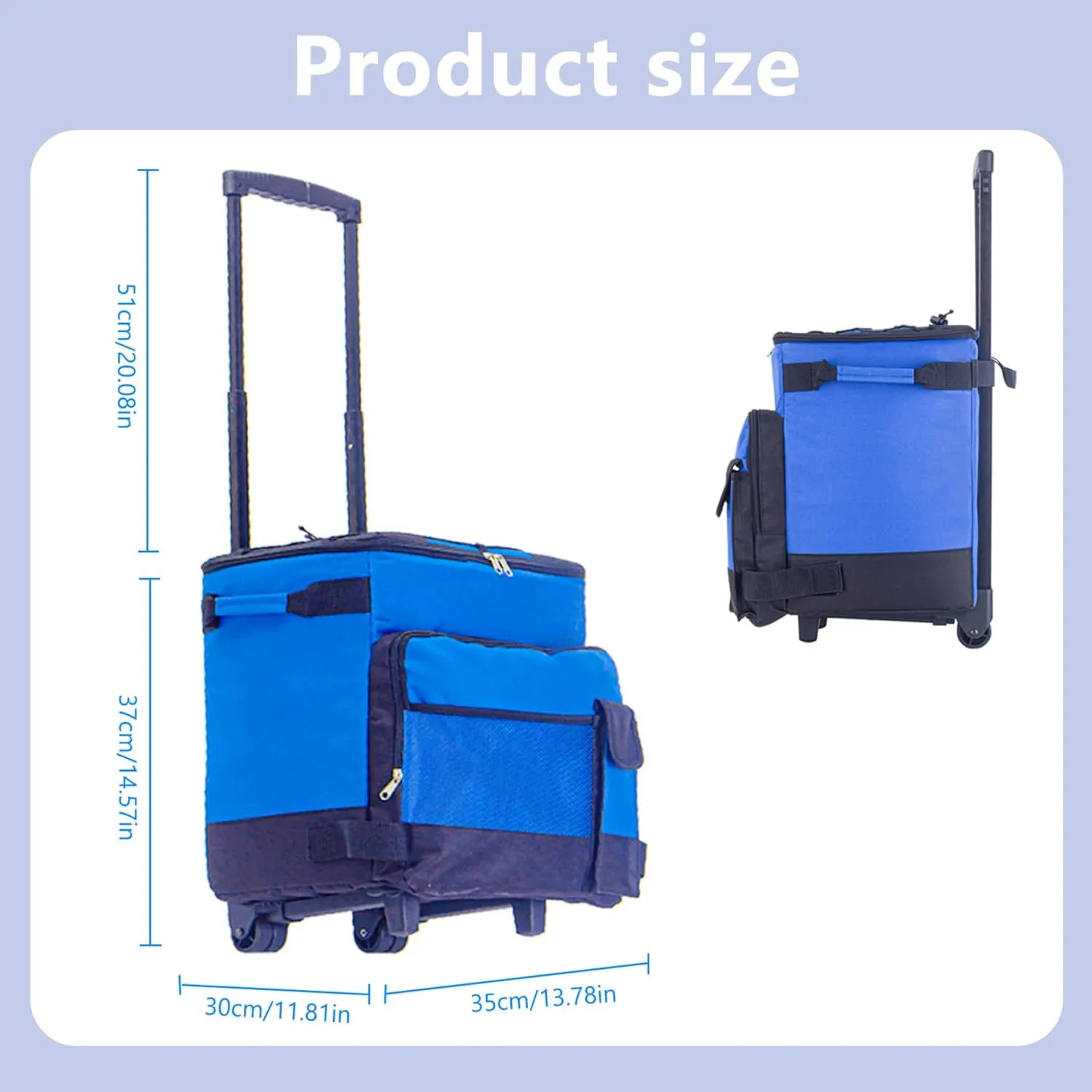 Cooler with Wheels and Pull 43L Large Cooler Waterproof Low Noise Rolling Cooler Foldable Multi-Pocket Zipper Closure Insulated Cooler for Outdoor