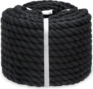 Cotton Rope 3/4 Inch X 100 Feet- Thick Black Rope for Hanging Swing Railing Home Decor Tug of War