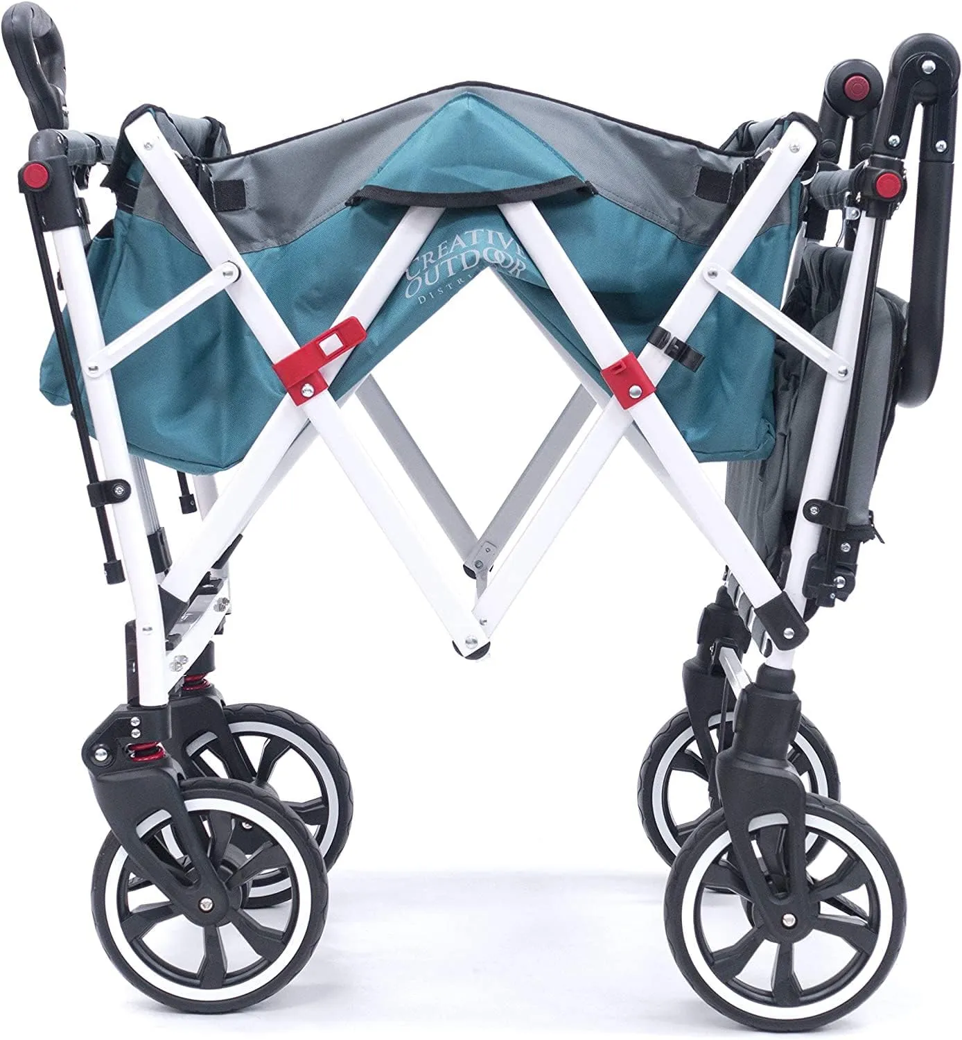 Creative Outdoor Wagon for Kids Push Pull Collapsible Stroller with Canopy Folding Cart, Titanium Series Plus, Beach, Park, Garden, Teal-Grey