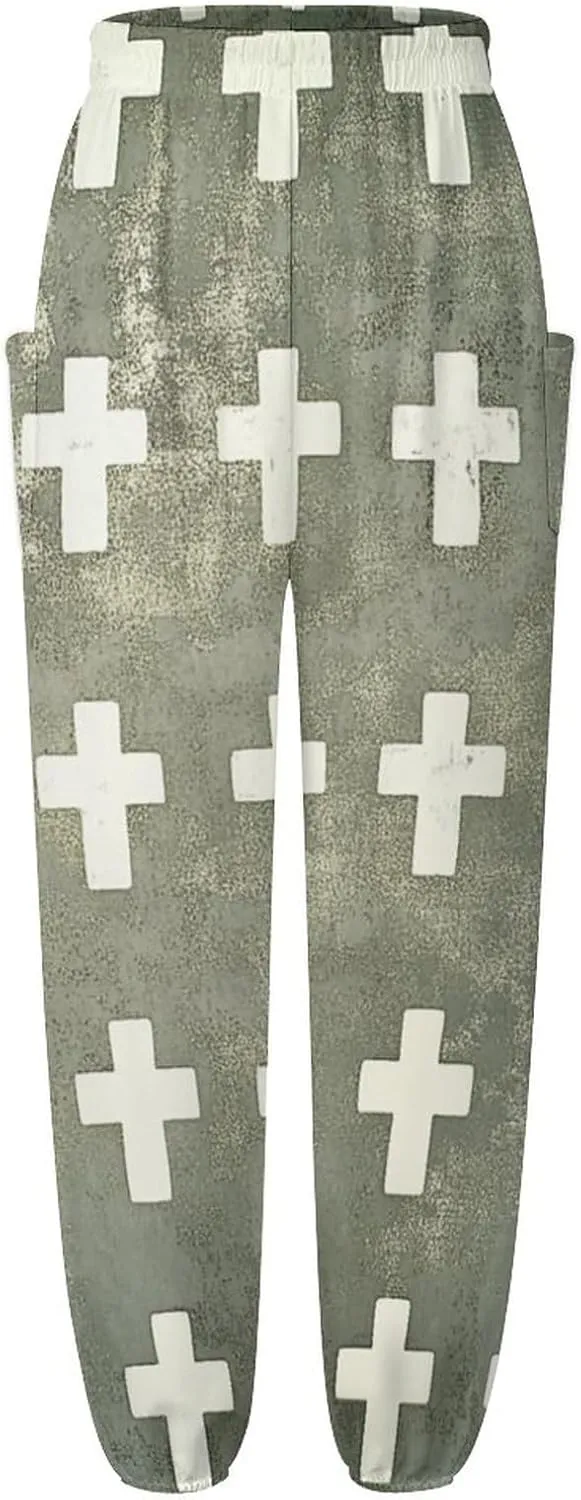 Crosses Texture Yoga Harem Pants for Women Elastic High Waisted Loose Lantern Tapered Harem Pants with Pockets